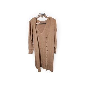 Tan Ribbed Knit Sweater Dress and Longline Cardigan 2-Piece Set Camel Midi Dress